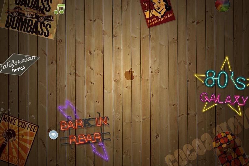 wood wall with neon signs