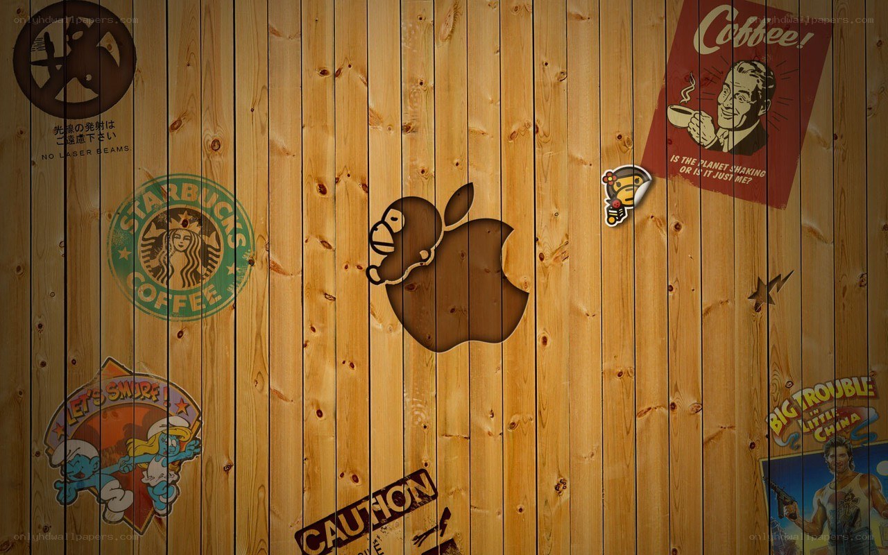 wood wall with stickers