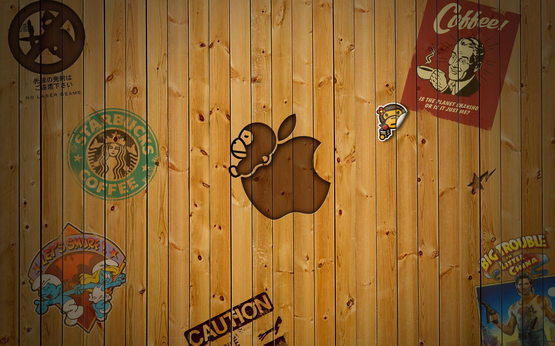 wood wall with stickers