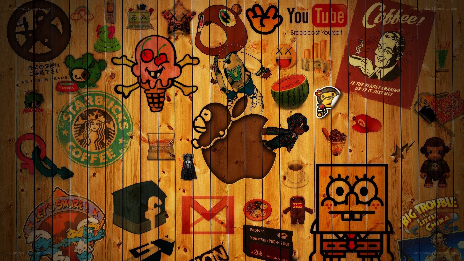 wood wall with stickers