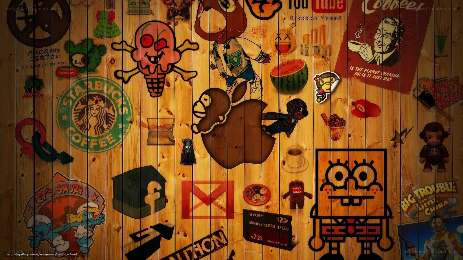 wood wall with stickers