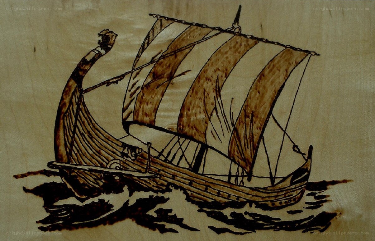 woodburned viking ship
