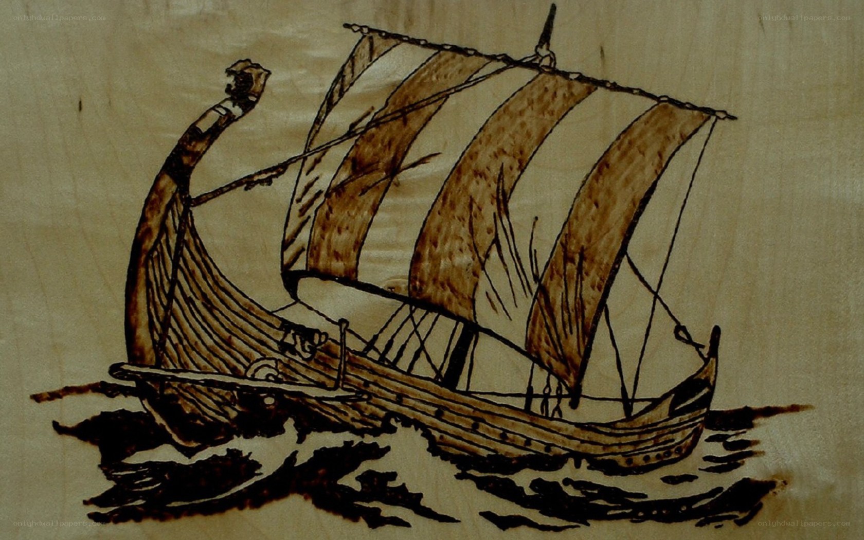 woodburned viking ship