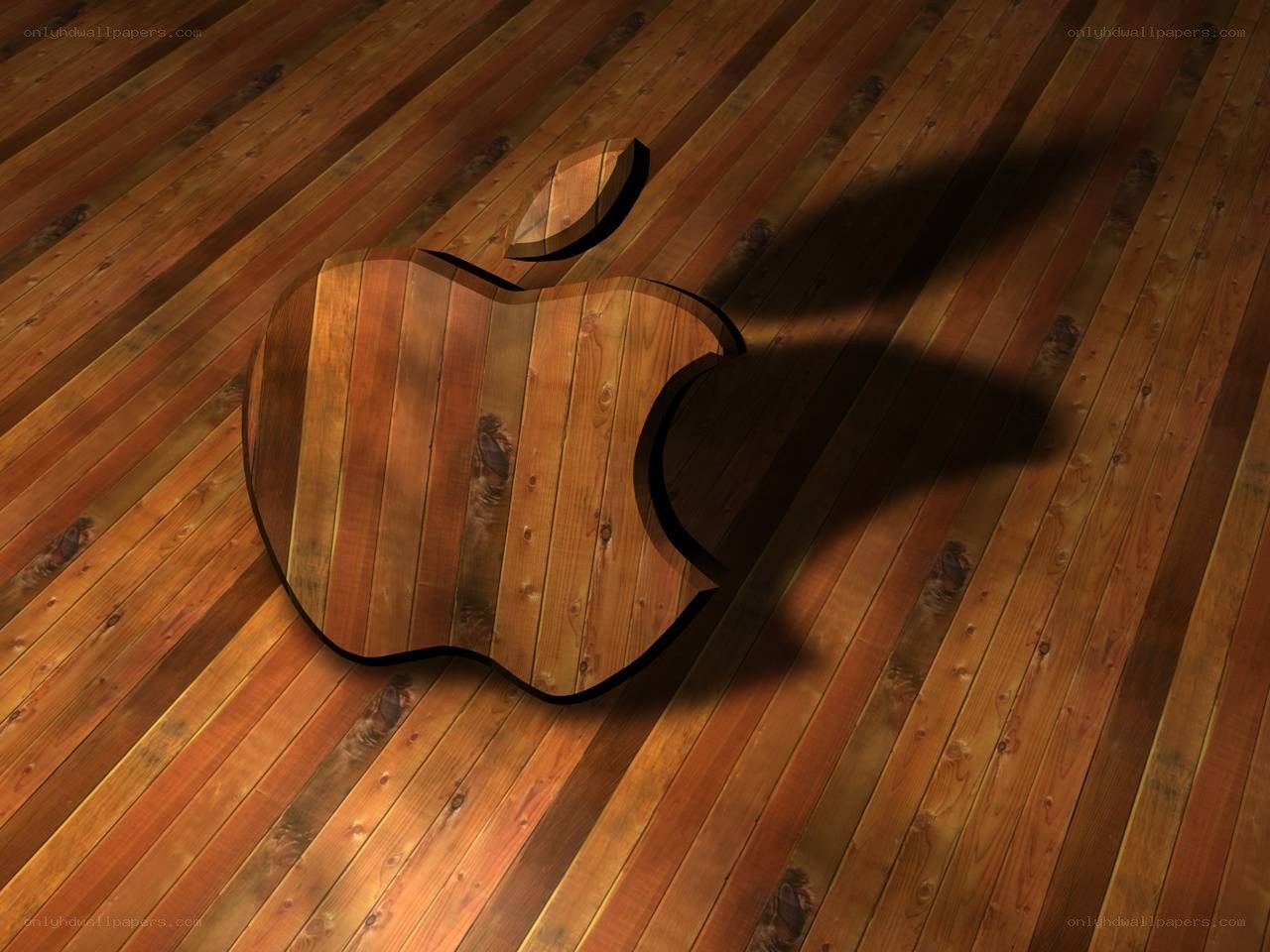 wooden apple logo on floor