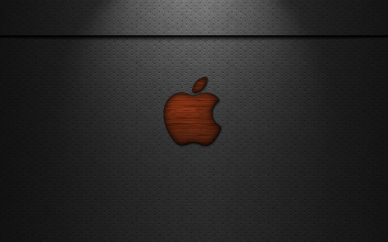 wooden apple logo on metal