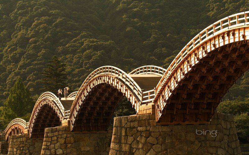 Wooden arched bridge in Japan