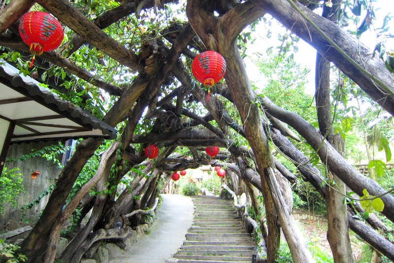 Wooden Archway with Lanterns