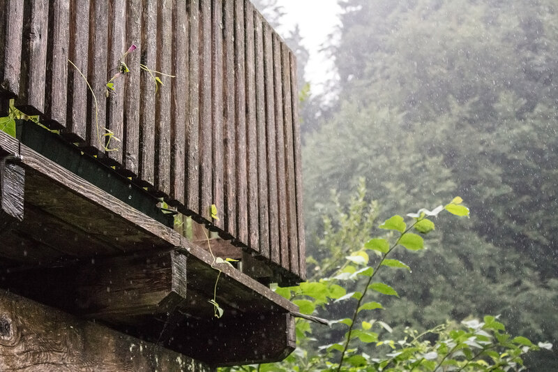Wooden Balcony in Rain
