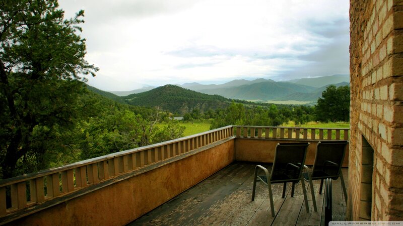Wooden Balcony with Chairs — Green