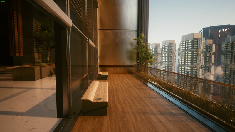 Wooden Balcony with City View