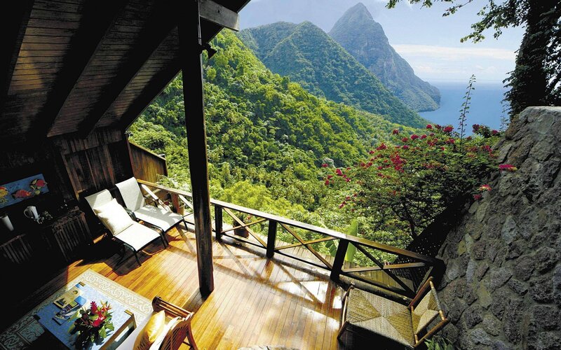 Wooden Balcony with Mountain View — Green, Serene