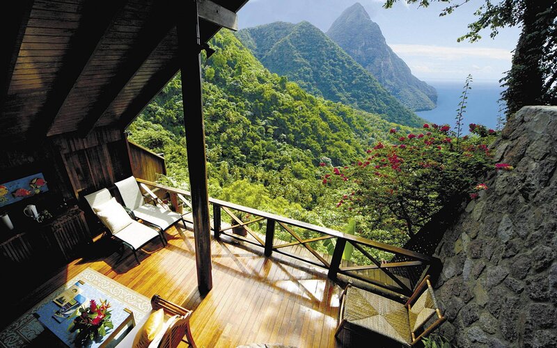 Wooden Balcony with Mountain View — Green