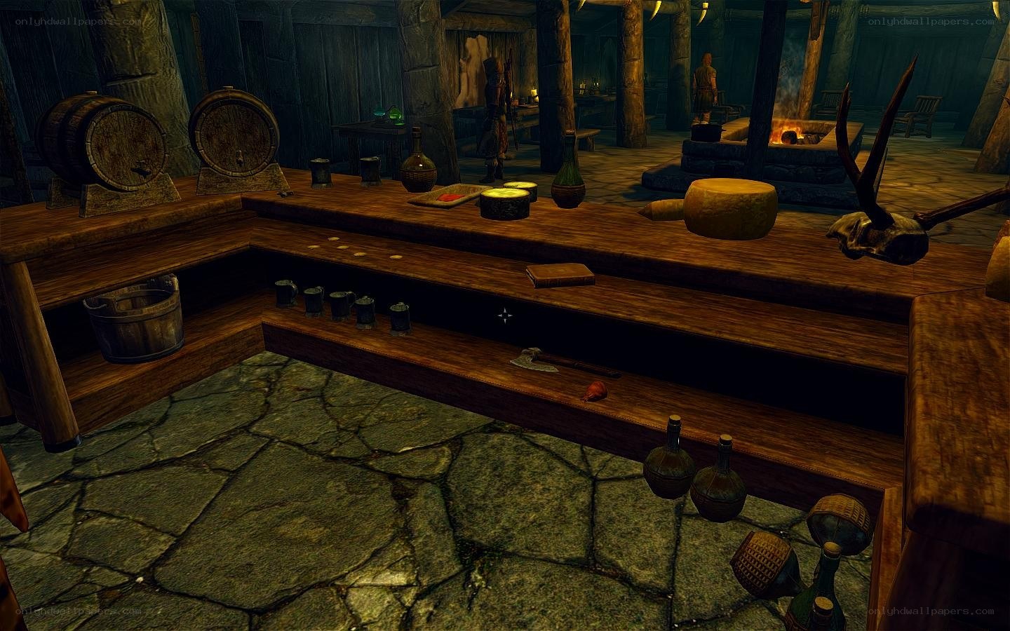 wooden bar in rustic tavern