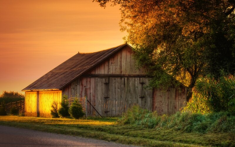 Wooden Barn at Sunset — Orange