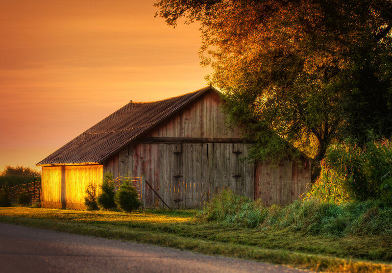 Wooden Barn at Sunset