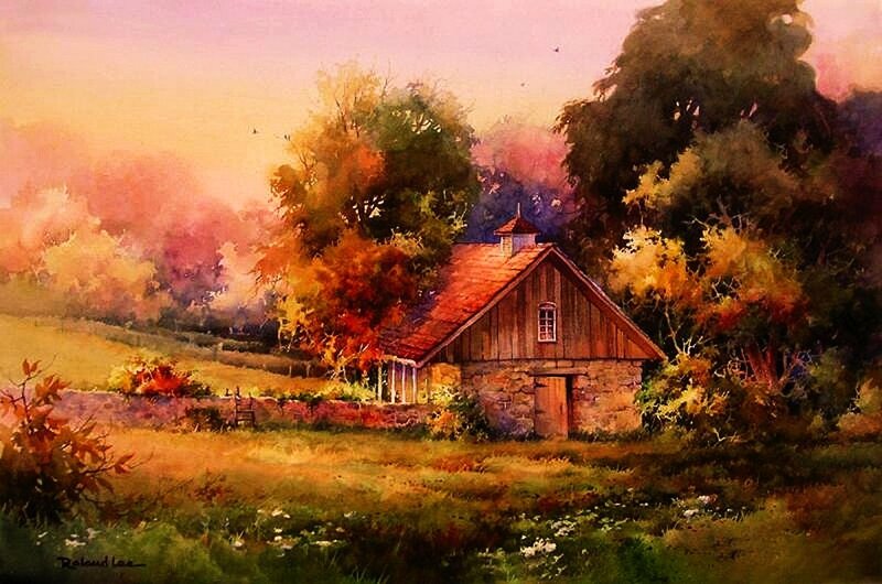 Wooden Barn in Autumn — Orange, Serene