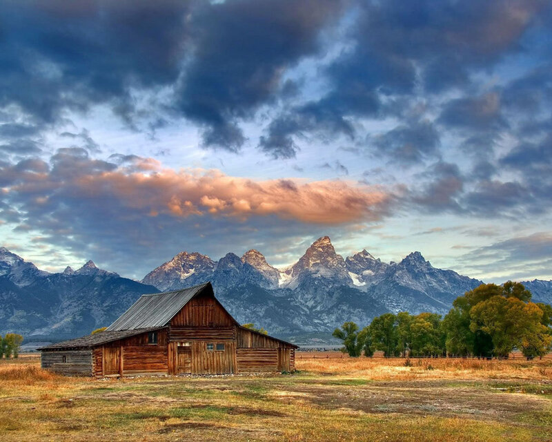 Wooden Barn in Field — Blue, Dramatic