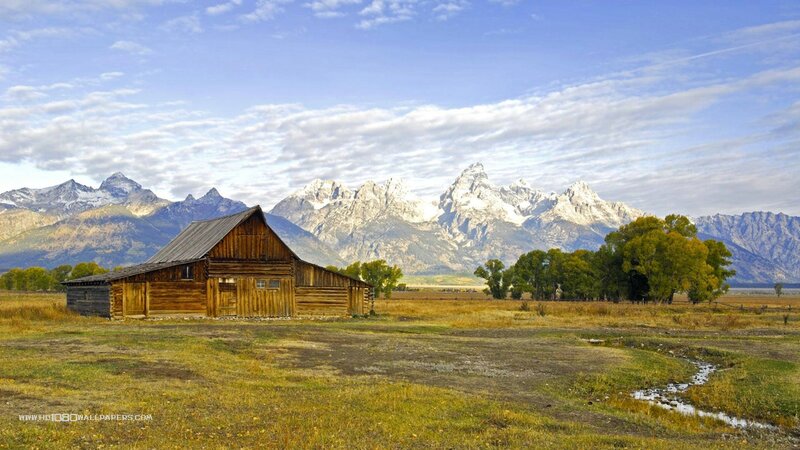 Wooden Barn in Field — Blue, Serene, Afternoon, Photograph