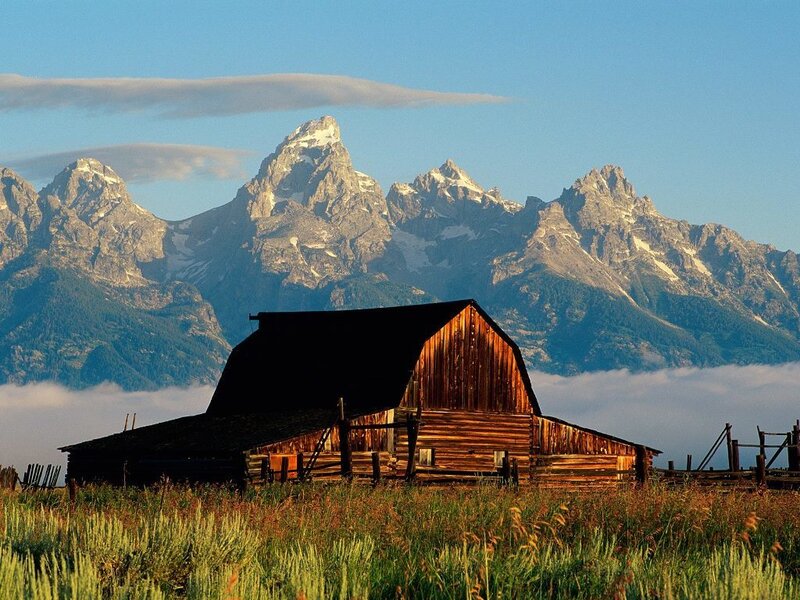 Wooden Barn in Field — Blue, Serene