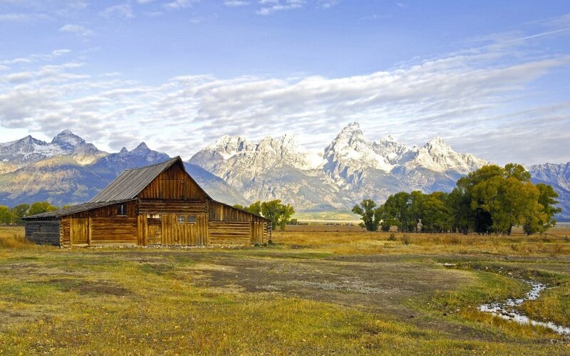 Wooden Barn in Field — Blue