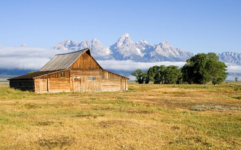 Wooden Barn in Field — Brown, Serene