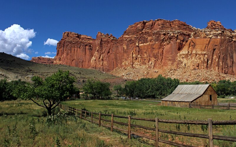 Wooden Barn in Field — Red