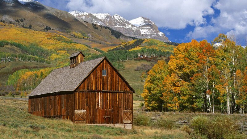 Wooden Barn in Mountains — Brown, Serene