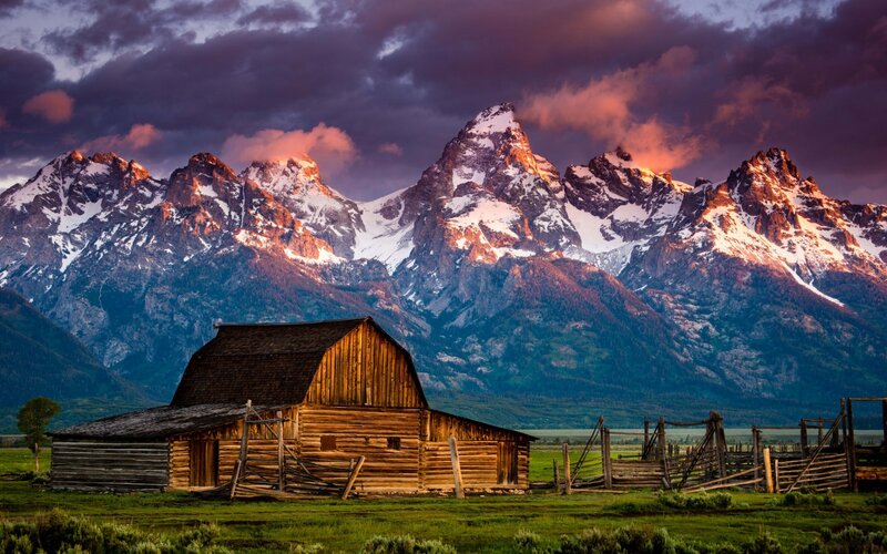 Wooden Barn in Mountains — Green, Dramatic