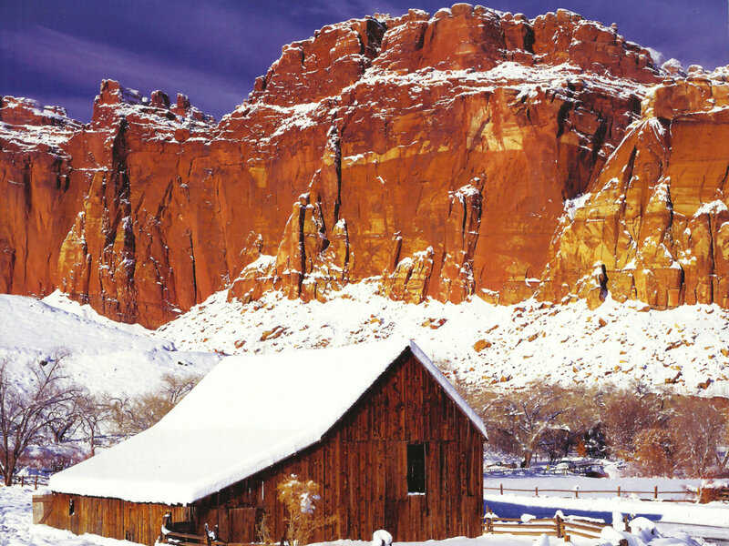 Wooden Barn in Snow