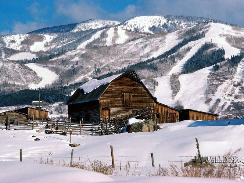 Wooden Barn in Snow — White, Serene