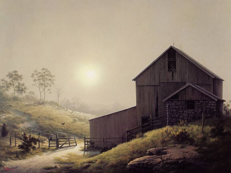 Wooden Barn on Hillside — Brown