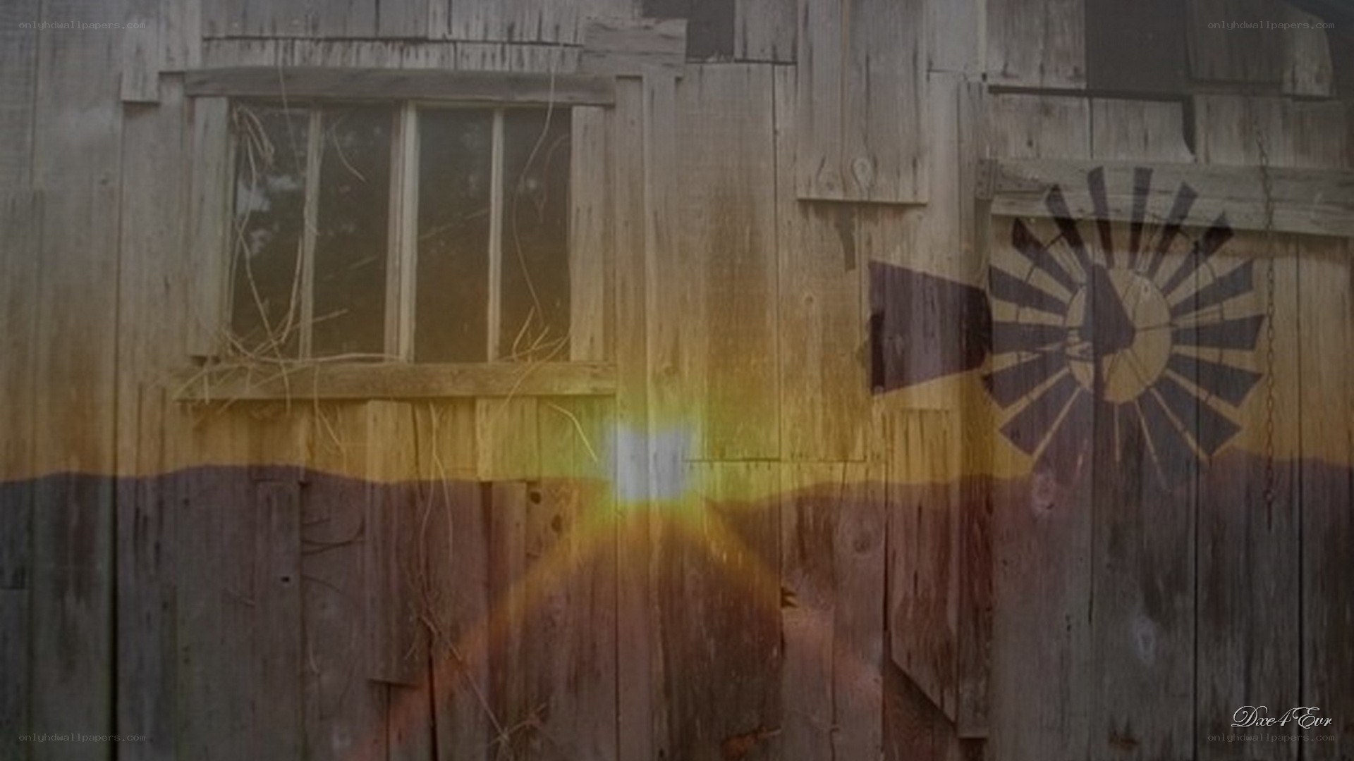 wooden barn with windmill symbol