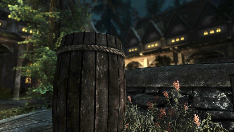 Wooden Barrel in Courtyard