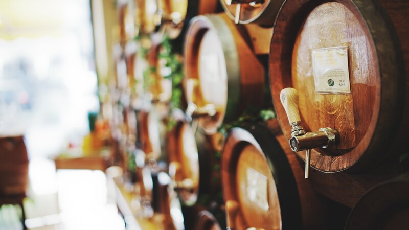 Wooden Barrels with Taps
