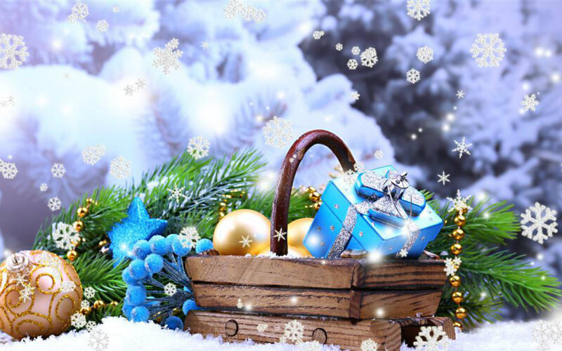 Wooden Basket with Gifts