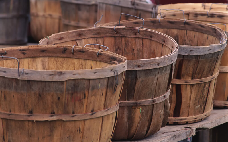 wooden baskets on display