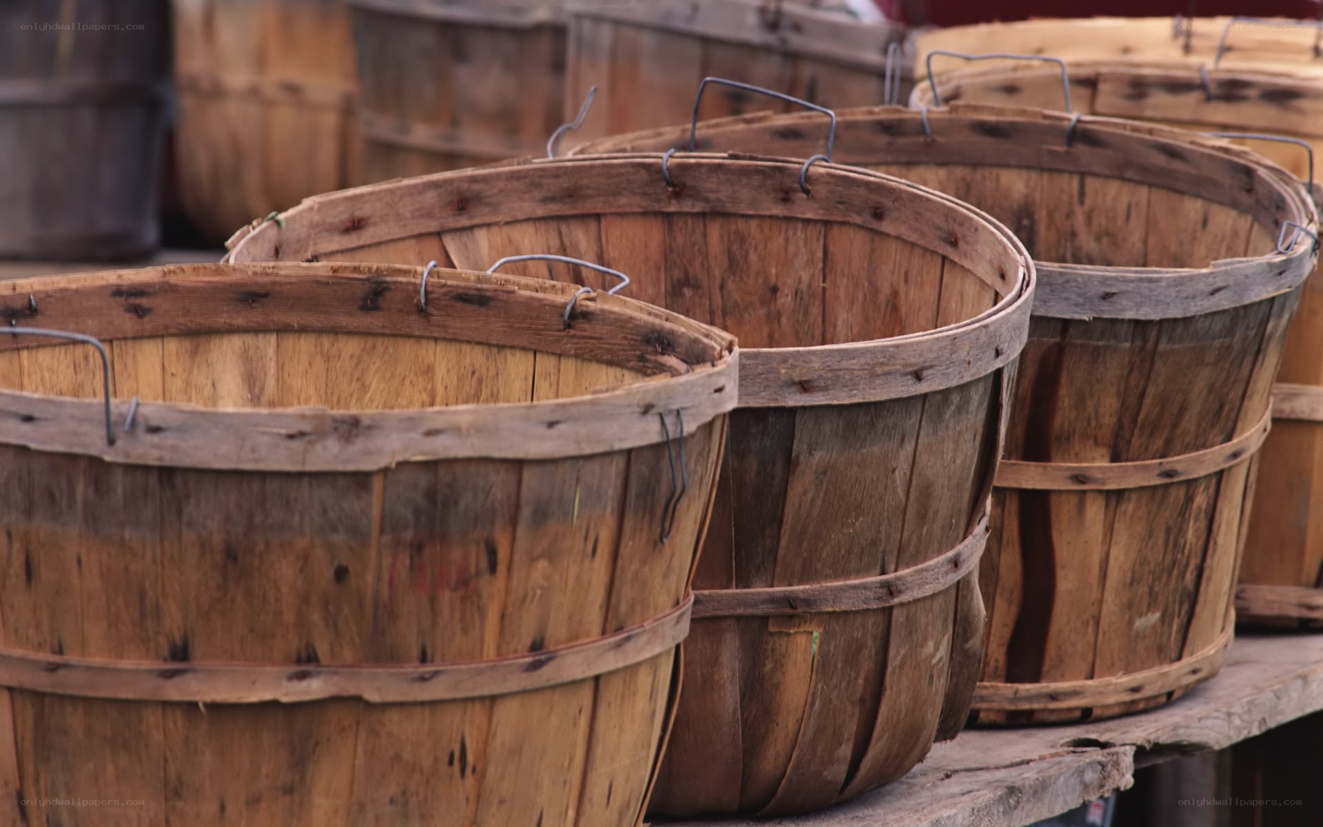 wooden baskets on display