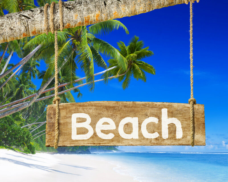 Wooden Beach Sign — Blue