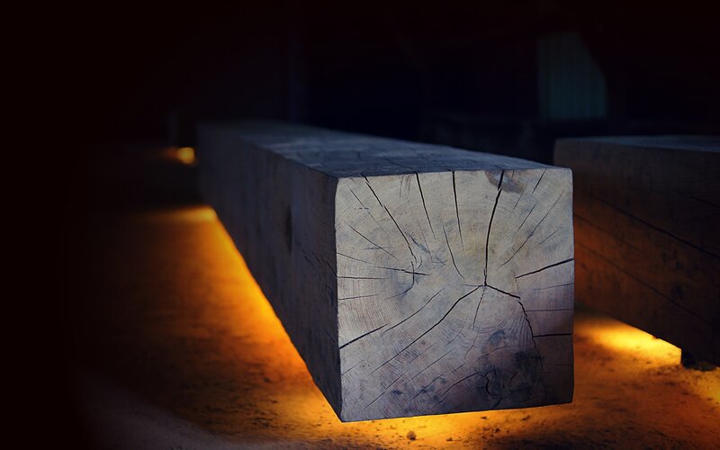 Wooden Beam in Dark Room