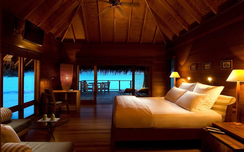 Wooden Bedroom with Ocean View — Brown
