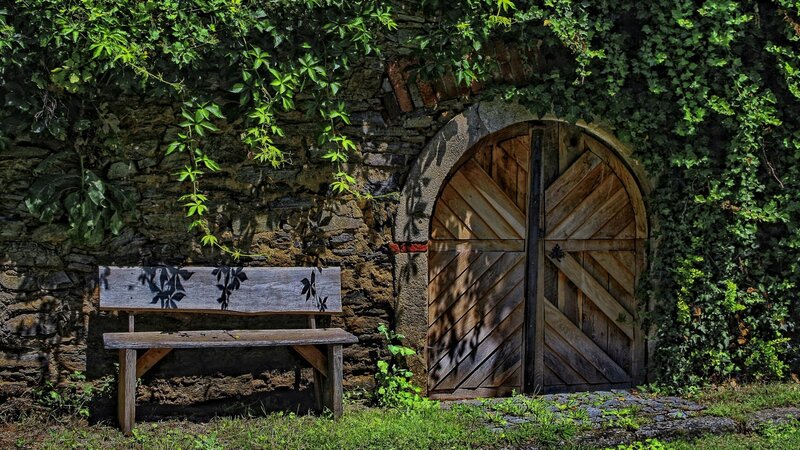 Wooden Bench and Door