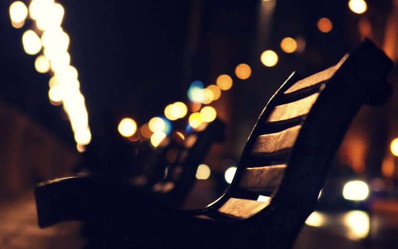 Wooden Bench at Night — Black, Calm