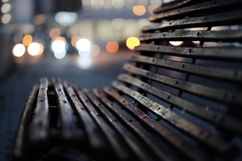 Wooden Bench at Night — Black