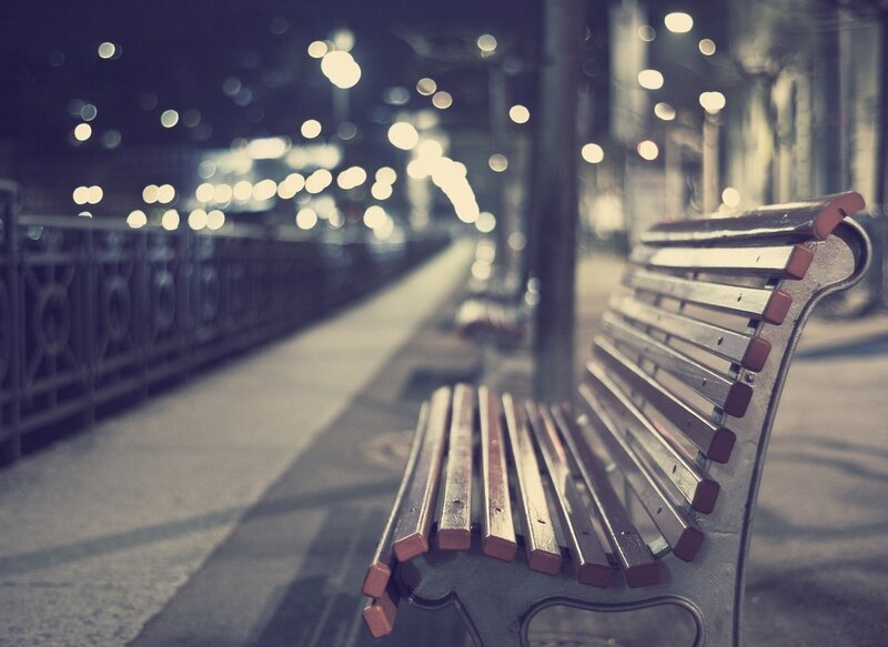 Wooden Bench at Night — Brown