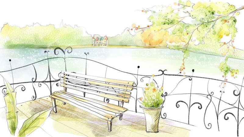 Wooden Bench by Lake — Green, Serene, Spring