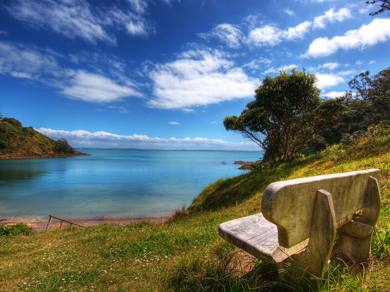 Wooden Bench by the Sea