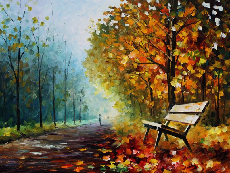 Wooden Bench in Autumn — Orange