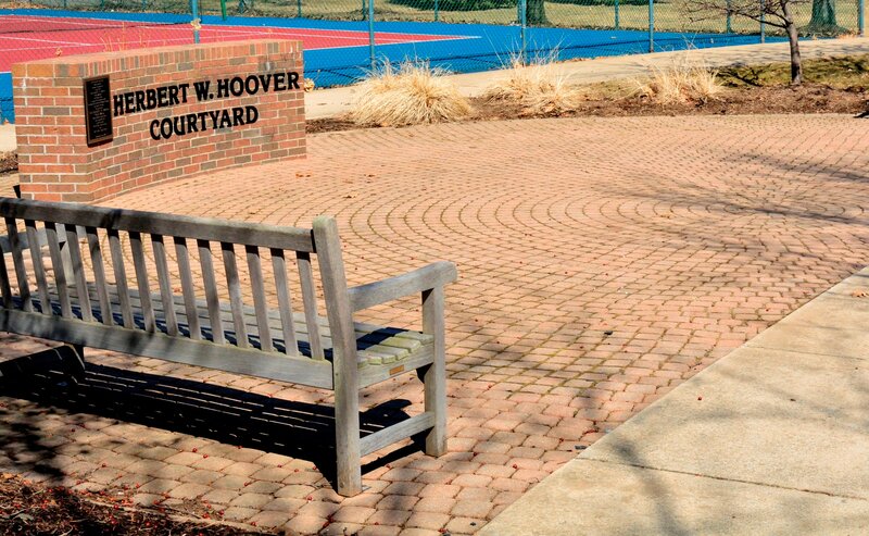 Wooden Bench in Courtyard — Brown
