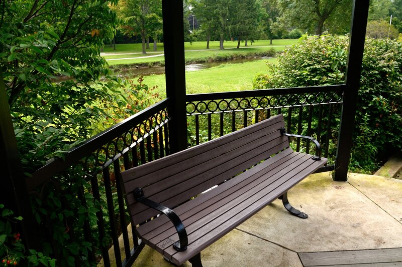 Wooden Bench in Gazebo