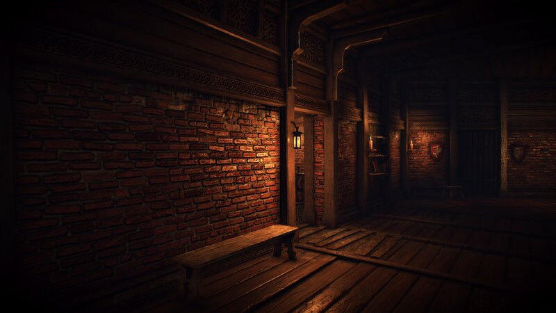 Wooden Bench in Hallway